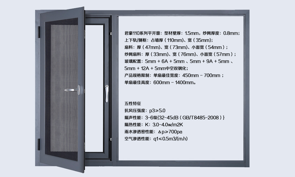 君豪110平開窗產(chǎn)品參數(shù)